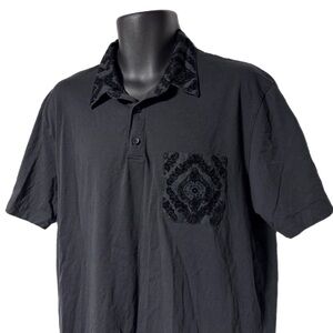 Truth Substance Black Polo Shirt Burnout Baroque Velvet Trim Dark Goth XL